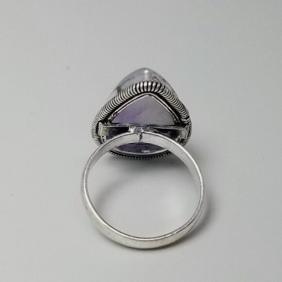 Vintage Drop Shape Cabochon Stone Ring, Bezel Set Silver Tone size 6.5, Estate - Picture 4 of 8